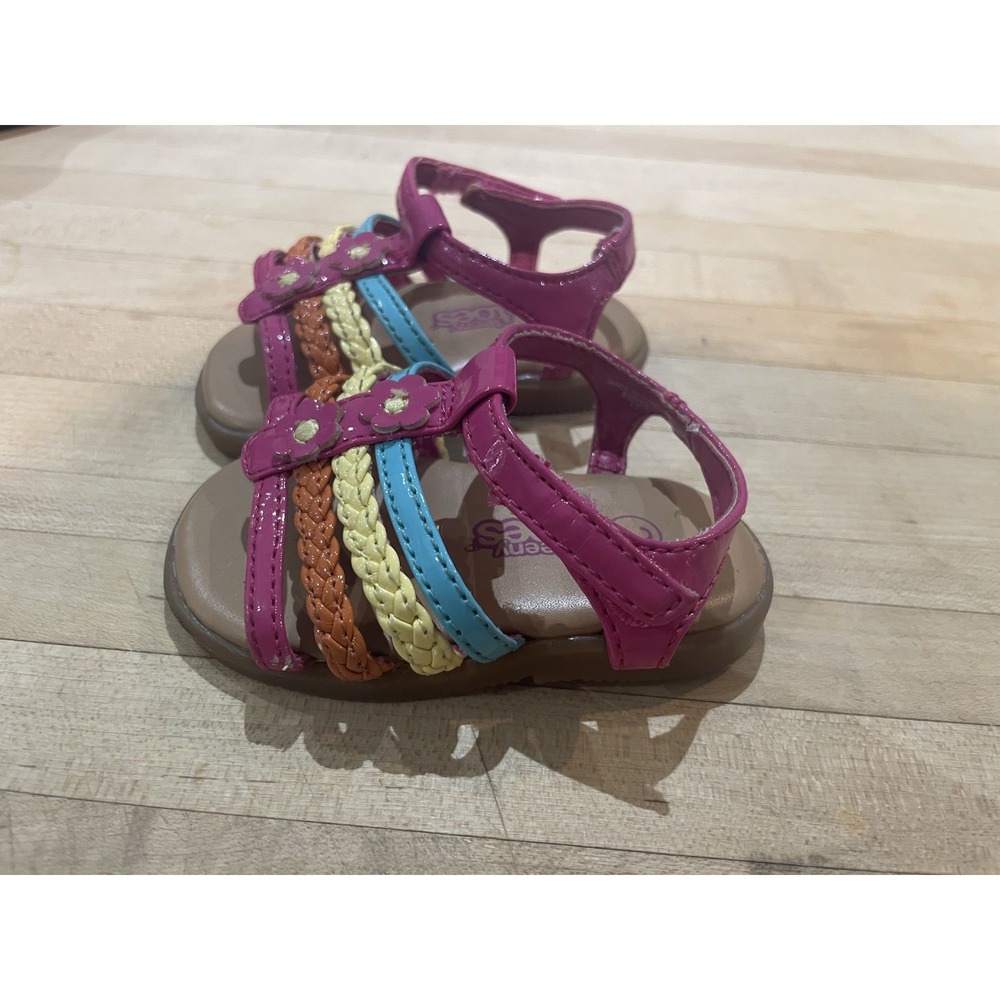 Teeny Toes Baby Girl's Pink Yellow Blue Brown Braided Strappy Sandals Infants 2